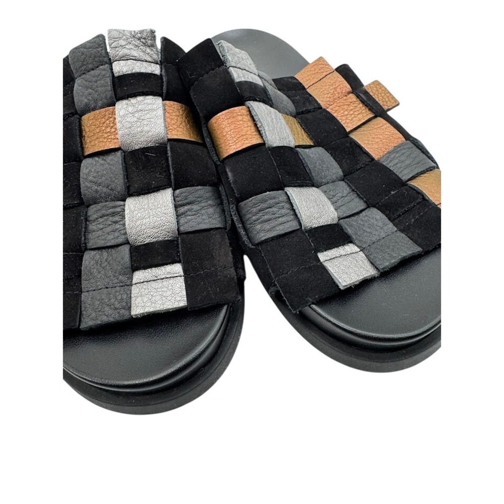 Arche Makkho Woven Leather Slide Sandals Black Bronze Silver Metallic Flat EU 37 - Picture 10 of 14